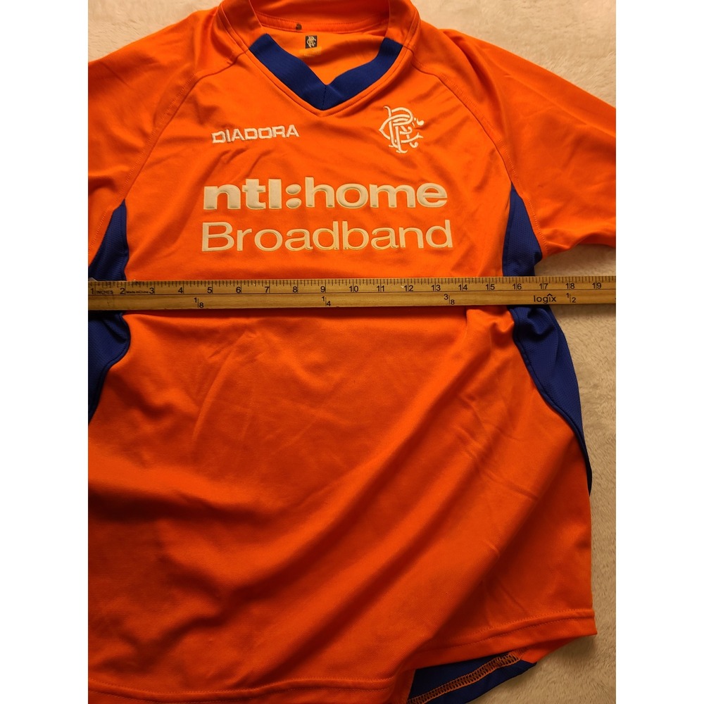 Vintage Diadora Glasgow Rangers FC Men's Jersey Orange 2002-03 V-Neck Away Kit S - Picture 8 of 13